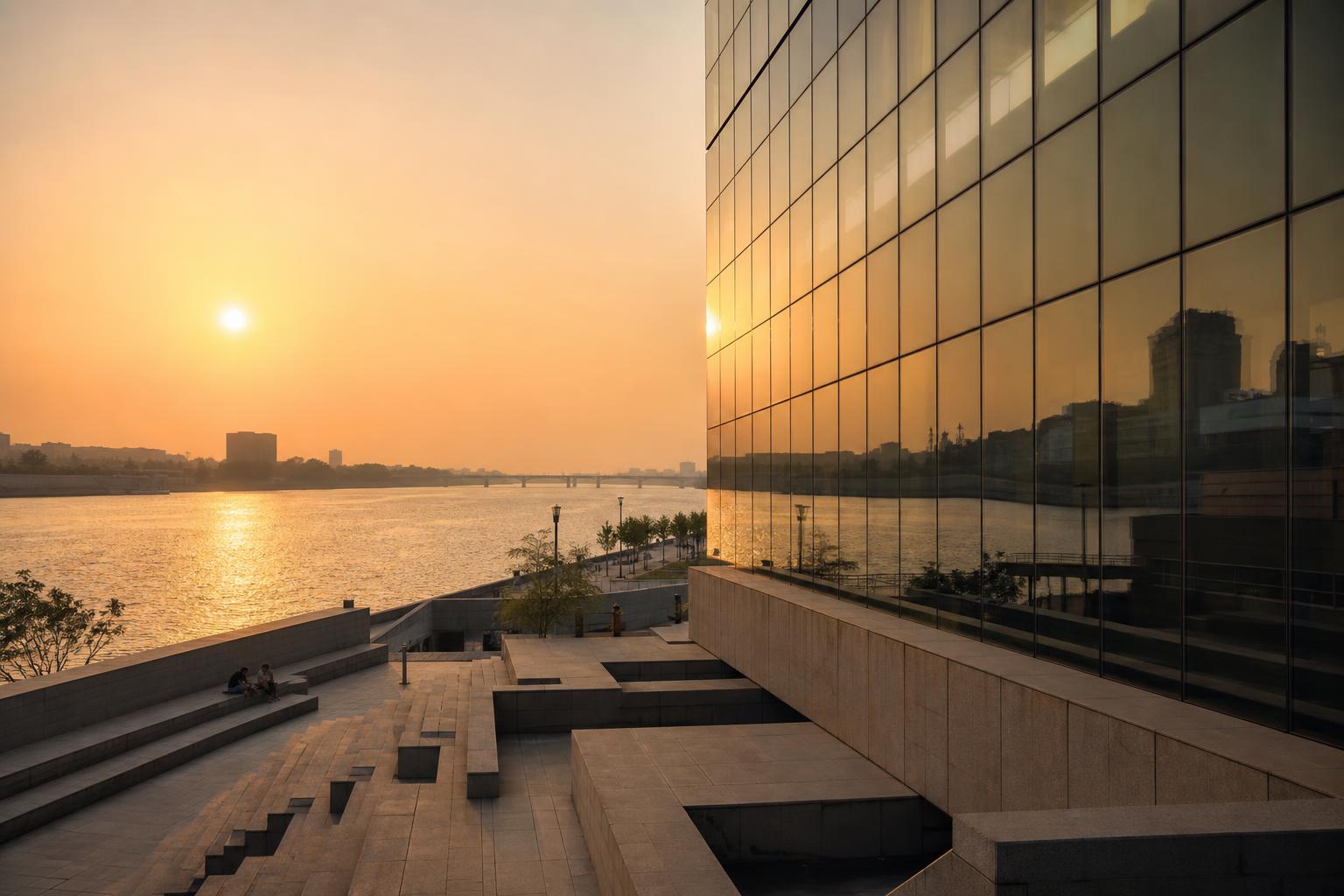 Sabarmati riverfront at golden hour, Ahmedabad